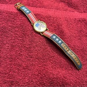 Valdawn Gold-Tone Watch with Red & White Stripe Strap